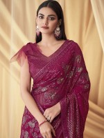 Rani Pink Georgette Gold Satin Weave Saree